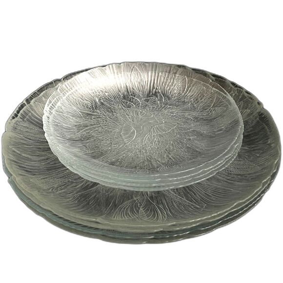 8 Vintage French Arcoroc Canterbury Crocus Clear Glass Embossed Plates 10.5/7.5" - Picture 1 of 8